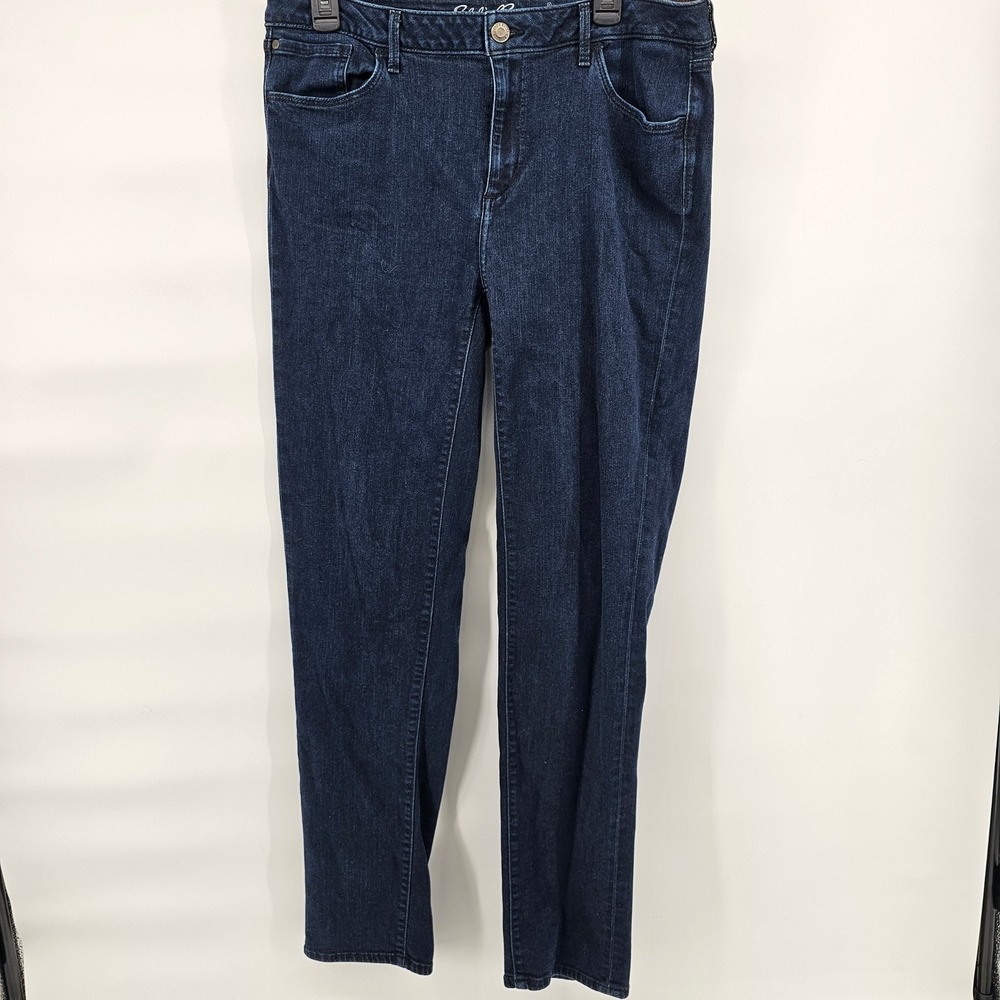Eddie Bauer Slim Straight Jeans Womens T16 Dark Blue Slightly Curvy Fit Denim